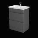 Artis Centro Grey Gloss Freestanding Vanity Unit with Basin - 600mm - Drawers