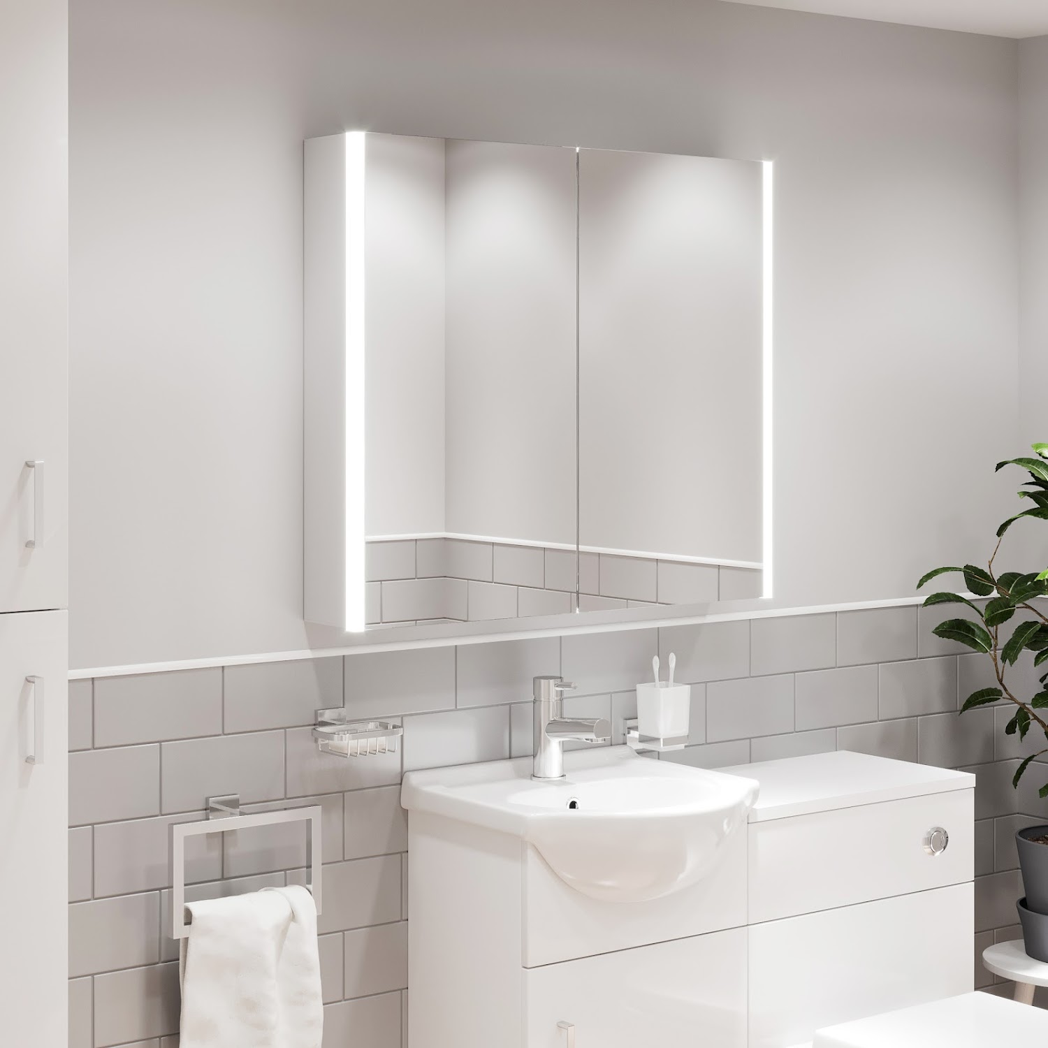 Modern Bathroom Cabinet Led Mirror Wall Hung Illuminated Shaver Sensor 600 X 700 Ebay