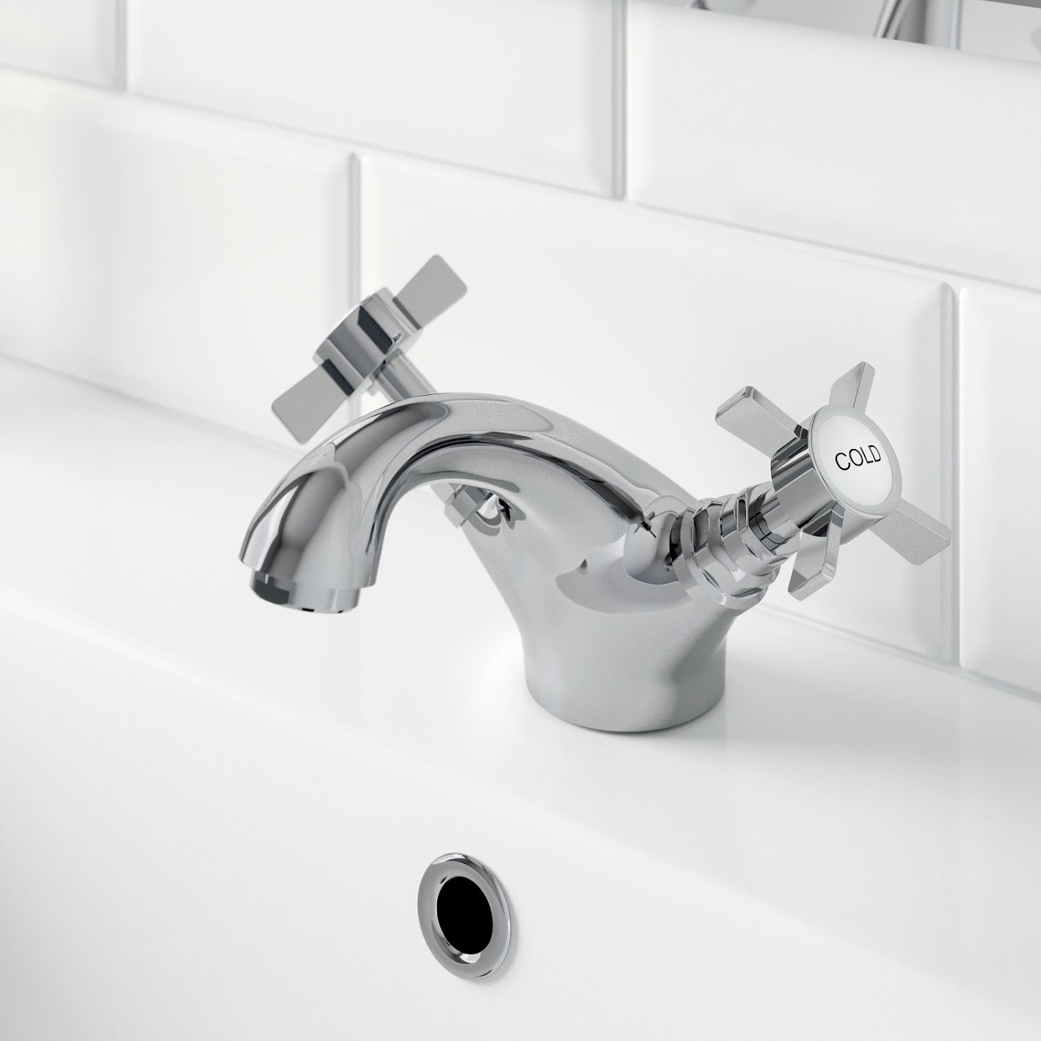 Traditional Bathroom Mono Basin Sink Mixer Tap Brass Chrome Crosshead Handles Ebay