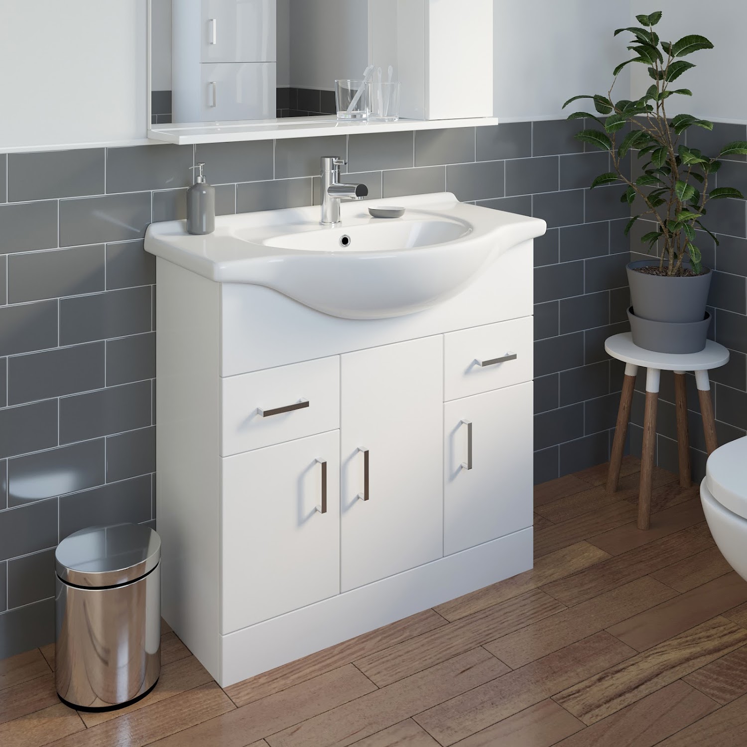 850mm Bathroom Vanity Unit Basin Sink Floorstanding Gloss White