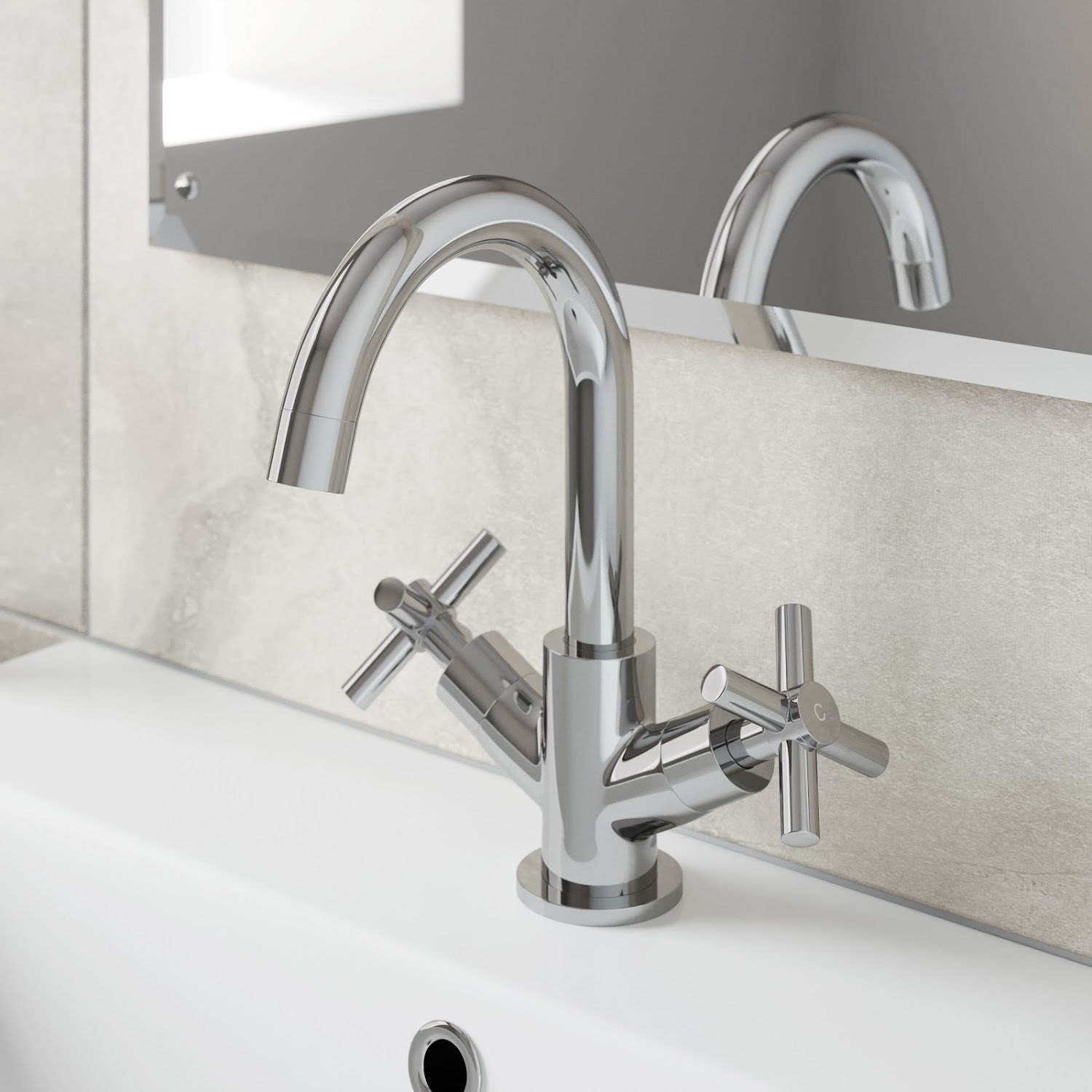 Bathroom Mono Basin Sink Mixer Tap Modern Cross Head Handle Chrome Curved Spout Ebay